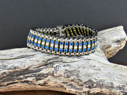 Leather & Crystal Bracelet - blue triple: click to enlarge