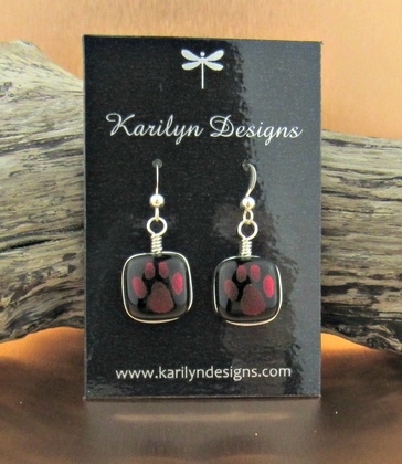 Dichroic Paw Print Earrings - Red: click to enlarge