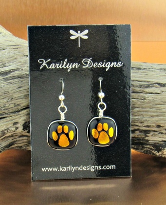 Dichroic Paw Print Earrings - Orange Gold: click to enlarge