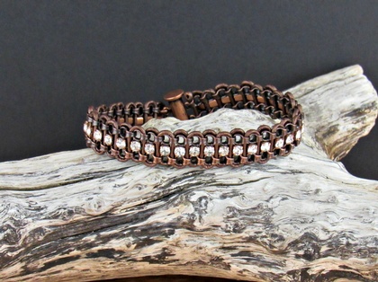 Leather & Crystal Bracelet - clear/copper: click to enlarge