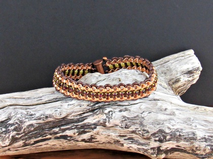 Leather & Crystal Bracelet - topaz/copper: click to enlarge