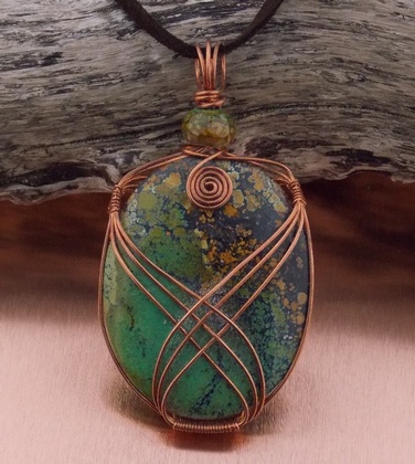 Turquoise Copper Wire Wrapped Pendant: click to enlarge