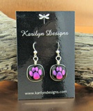 Dichroic Paw Print Earrings - Pink