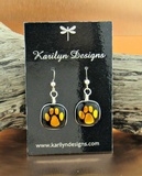 Dichroic Paw Print Earrings - Orange Gold