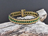 Leather & Crystal Bracelet - emerald/gold